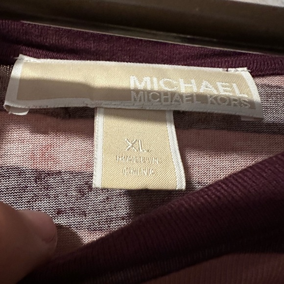 Michael Kors Pink & Burgundy Flowing Long Sleeve Blouse Top Stripped Embellish - Picture 5 of 7